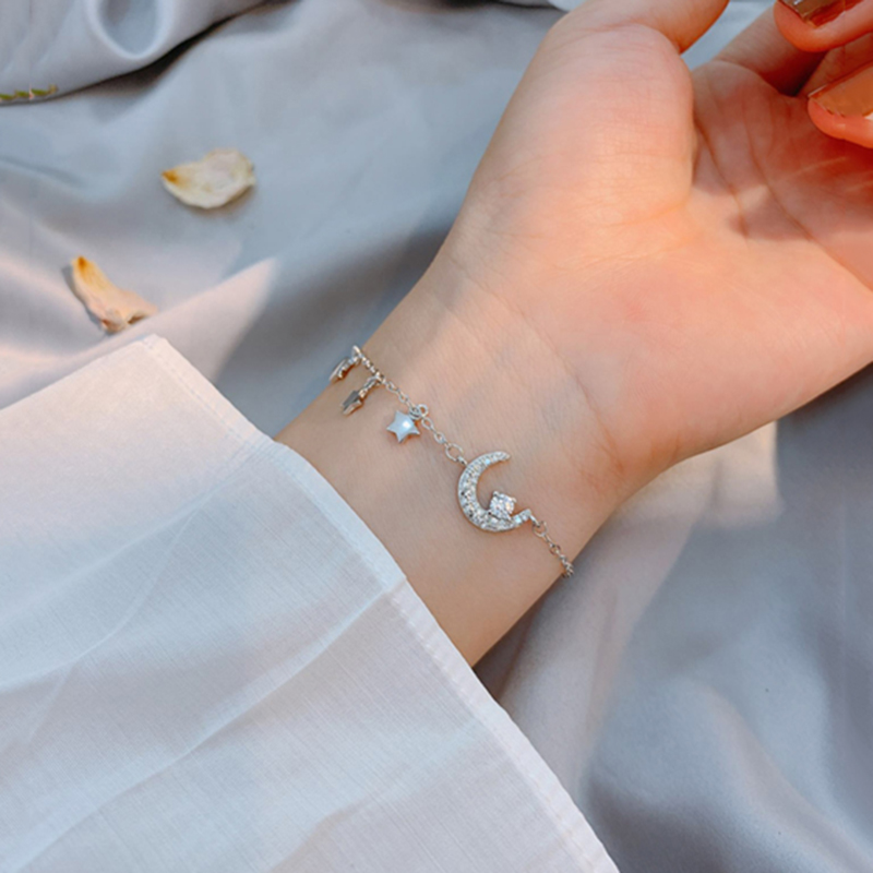 Vòng tay bạc Zircon hình mặt trăng ngôi sao duyên dáng cho nữ | BigBuy360 - bigbuy360.vn
