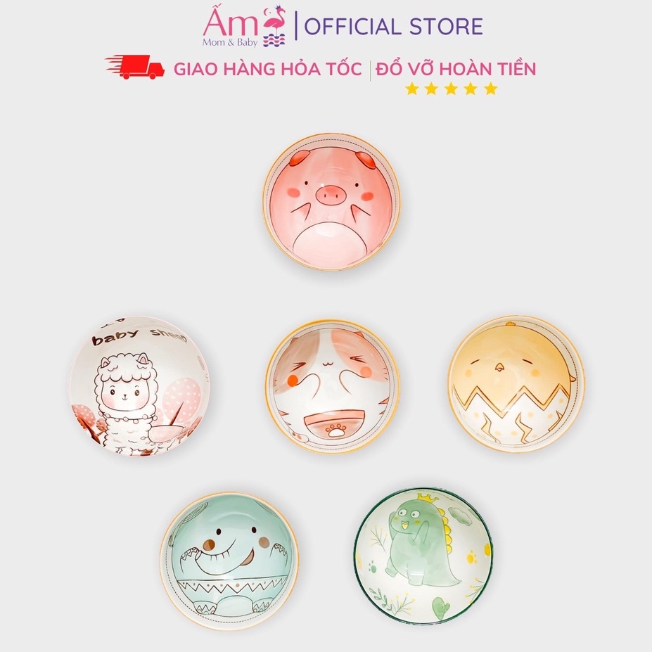Bát Sứ Ăn Dặm Cho Bé Hình Tròn Ấm Baby Thiết Kế Dễ Thương 300ml Ăn Dặm Kiểu Nhật Kích Thích Vị Giác Ấm Gift Decor