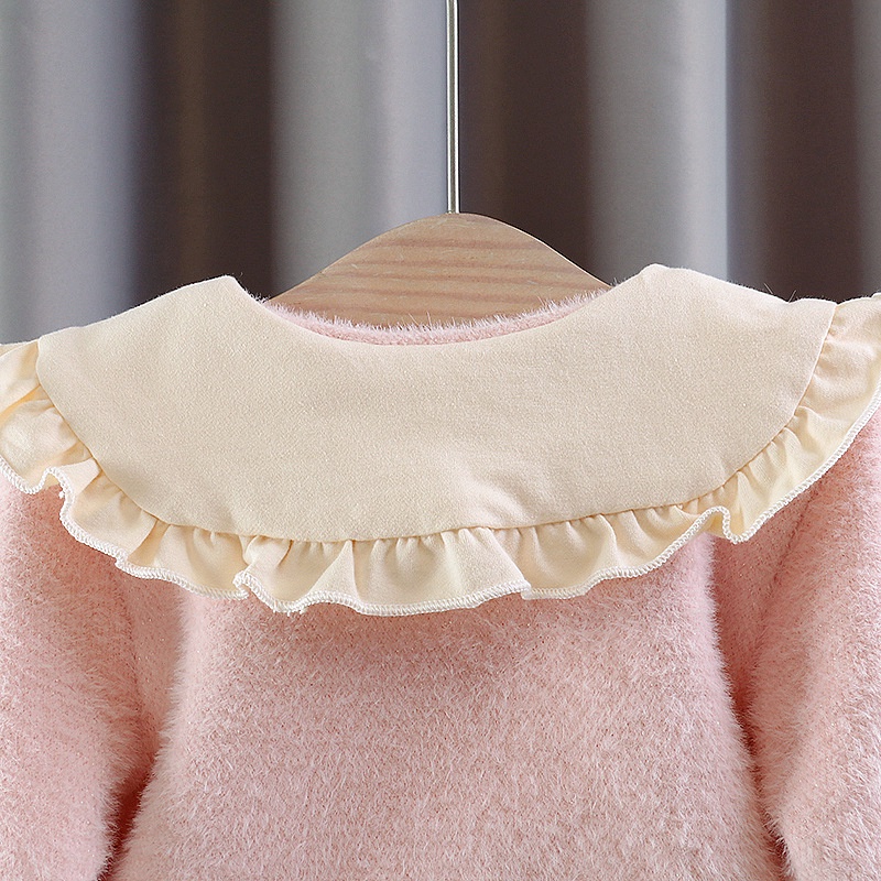 áo khoác len lông ấm áp bé gái cổ bèo viền xin tặng kèm chú thỏ bông xinh xắn size 7-17kg AK42