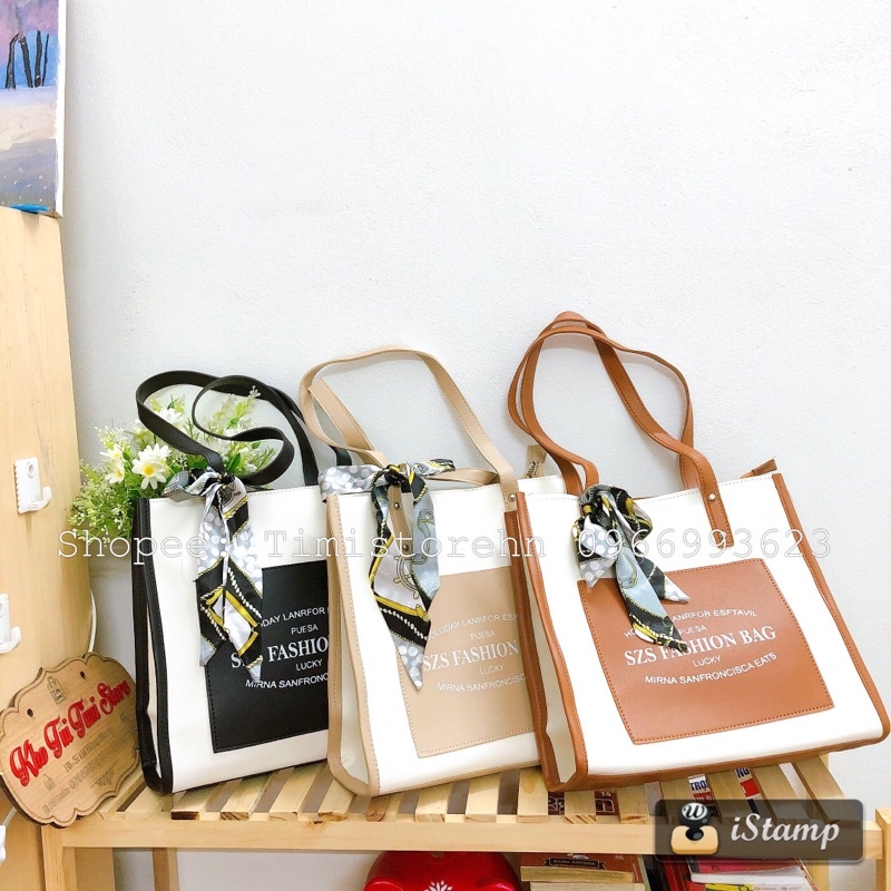 Túi xách công sở nữ to, Túi tote bag da Fashion kèm khăn vừa A4, iPad, tài liệu da dày đi học, đi làm TIMISTOREHN T101
