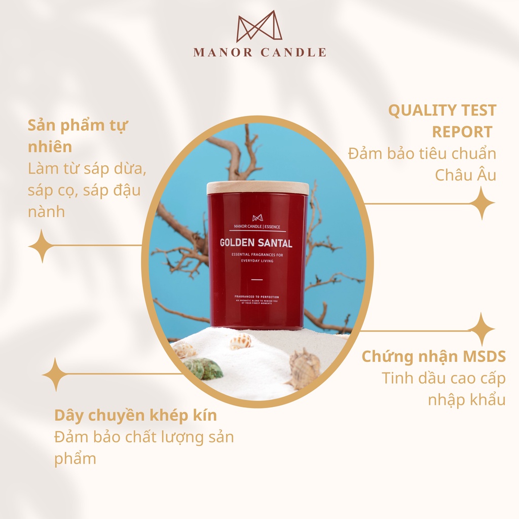 [Mã LIFE20KALL giảm 10% đơn 50K] Nến thơm GOLDEN SANTAL 33 cao cấp không khói an toàn, sáp cọ size 8oz 1 bấc 250gram