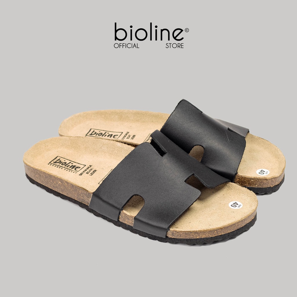 [DA BÒ THẬT] D04-Dép da chữ H Birken Bioline Unisex (Đế trấu)