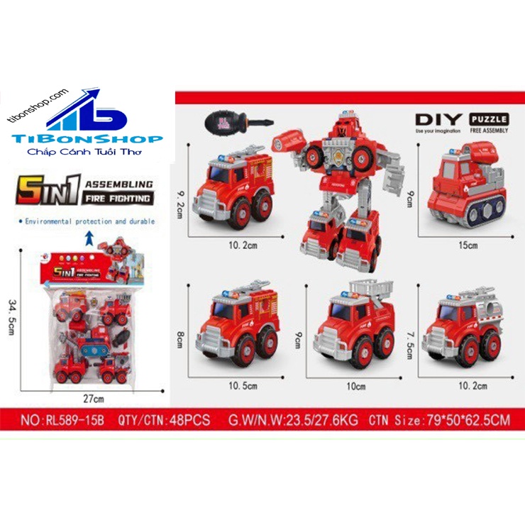 ĐỒ CHƠI LẮP RÁP Ô TÔ CỨU HOẢ BIẾN HÌNH THÀNH ROBOT 5 TRONG 1 VỚI HƠN  CHI TIẾT BẰNG VÍT
