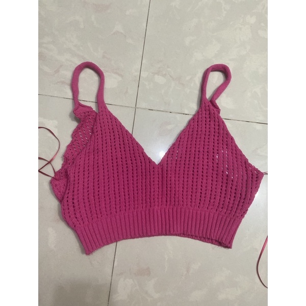 Áo 2 dây dáng crop len móc