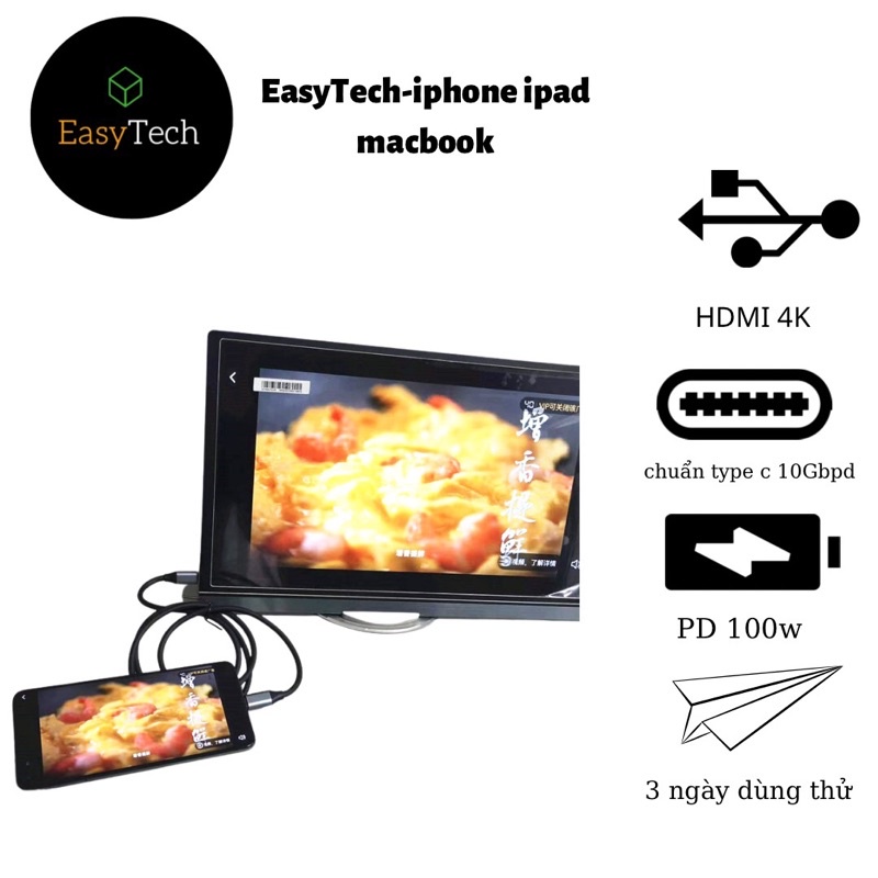 Cáp thunderbolt 3, cáp USB-C 3.1 gen 2 xuất hình ảnh âm thanh 4k