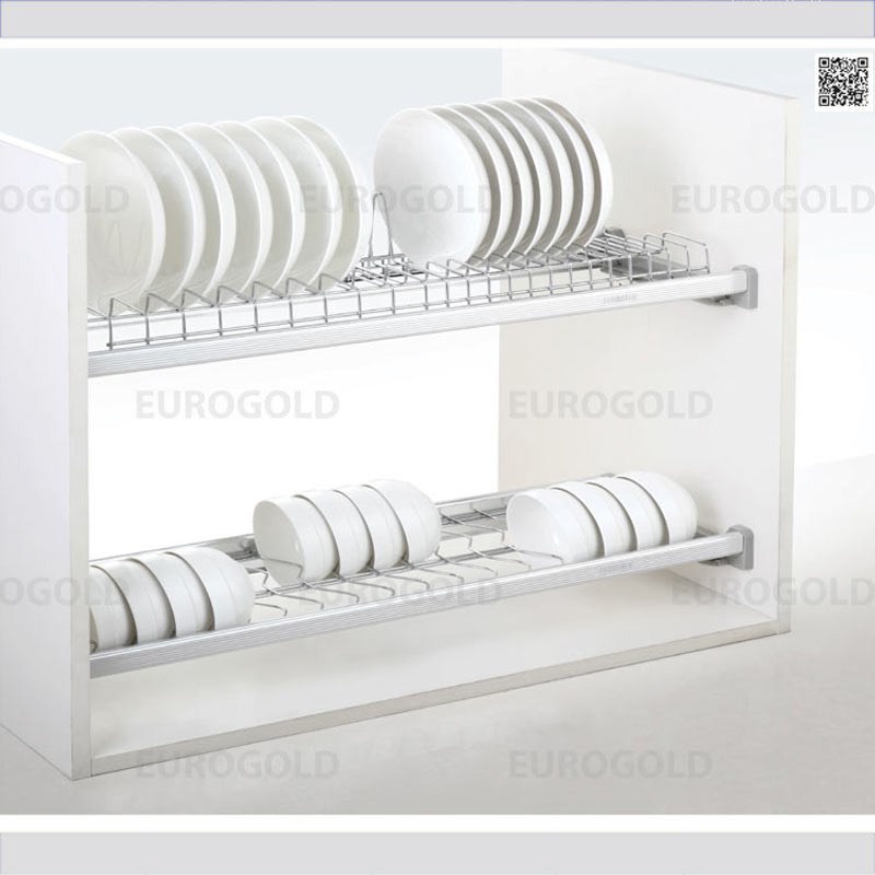 Giá úp bát đĩa cố định inox 304, Kệ úp chén 2 tầng inox 304 có khay hứng nước THƯƠNG HIỆU EUROGOLD