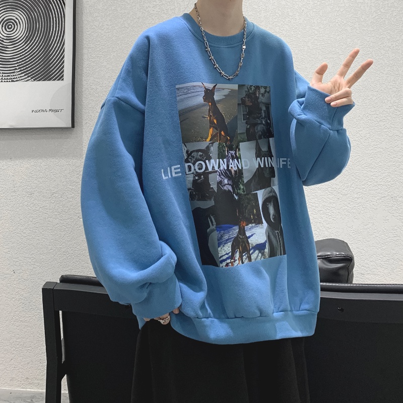 Áo sweater tay dài cổ tròn in hình sành điệu cỡ M-5XL cho nam