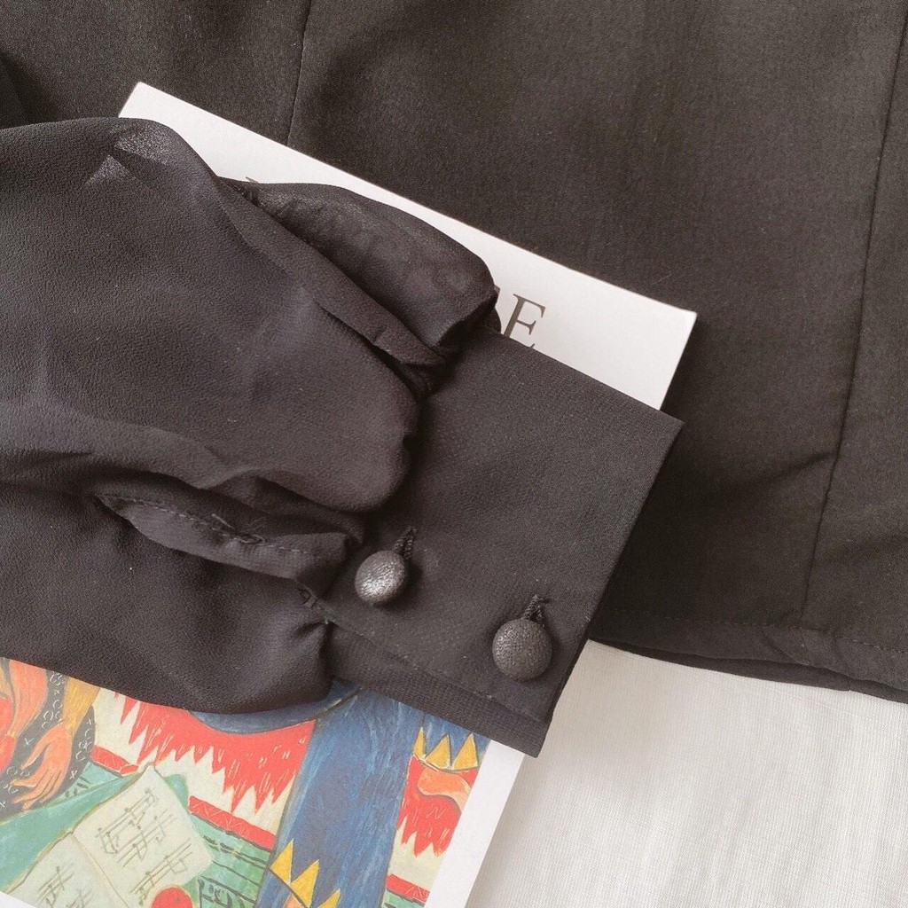 Áo croptop đen tay voan dài siêu xinh (kèm hình thật)