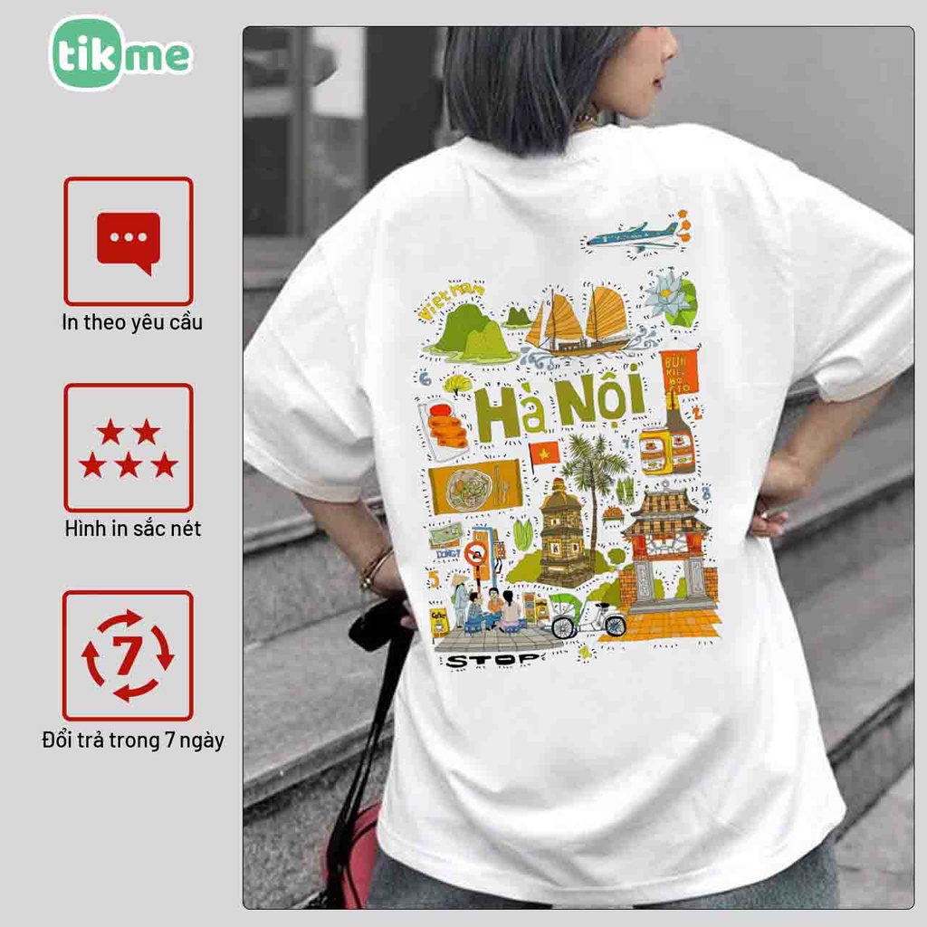 Áo phông nam nữ cộc tay Hà Nội Việt Nam áo hai mặt size S-3XL 100% cotton, nhận in hình lên áo theo yêu cầu