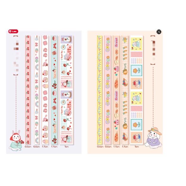 Hộp 10 cuộn băng dán washi tape mix mẫu cute dùng để trang trí sổ tay, nhật ký Journal, album