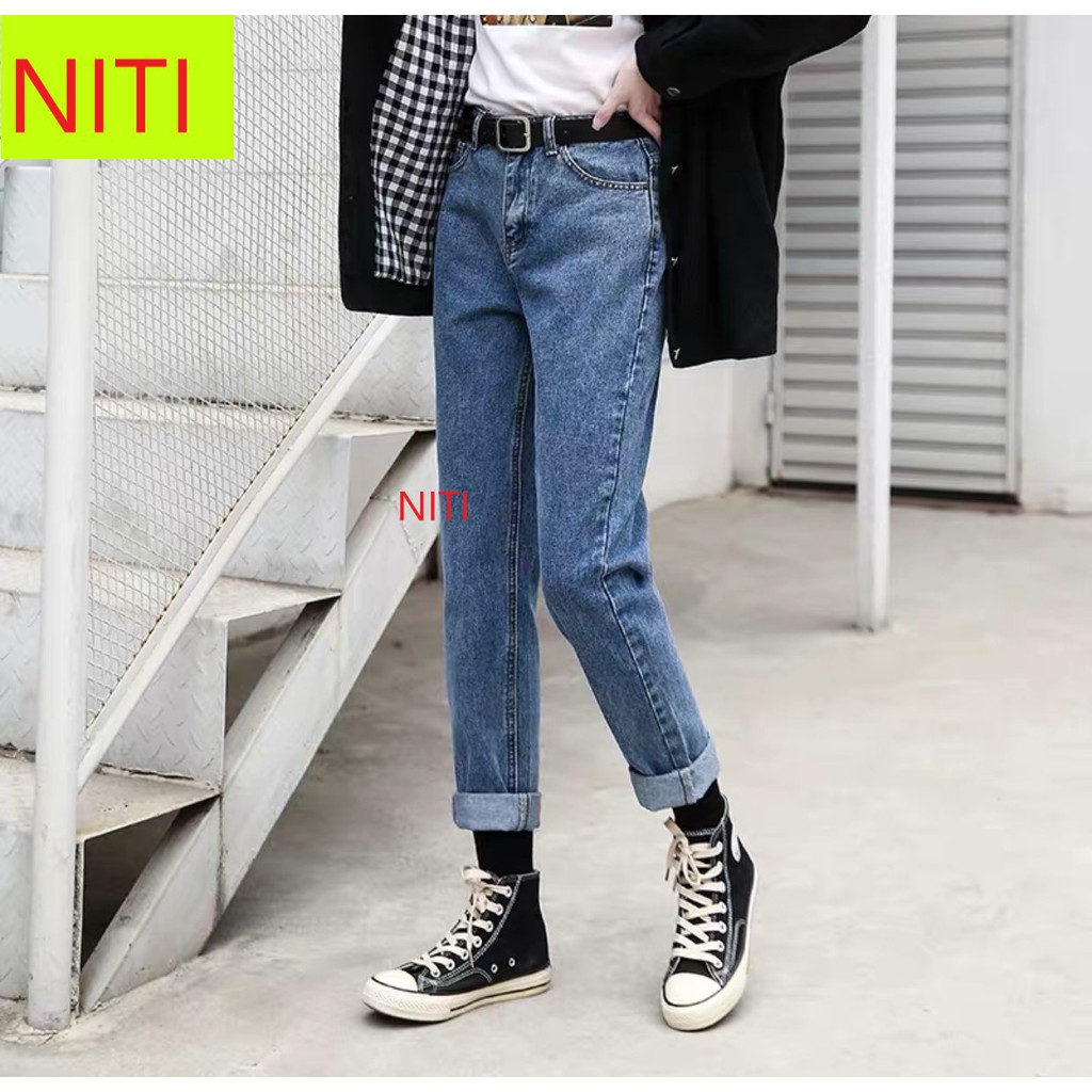 [ CUỐN THEO CHIỀU GIÓ!! ] QUẦN JEAN NỮ LƯNG CAO KIỂU QUẦN BAGGY JEAN NỮ NITI LƯNG CAO MÀU XANH ĐẬM LAI CUỐN