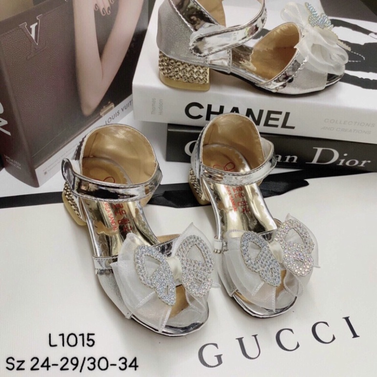 [Cực Chất] Sandal gót cao NƠ BƯỚM Kín Gót chân CHO BÉ GÁI SIZE 25-34