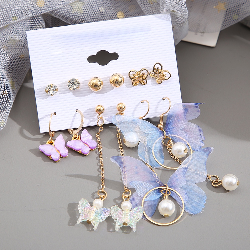 Set Bông Tai Bướm Nhiều Màu Sắc Thời Trang