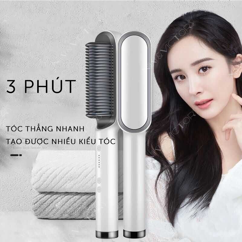 Lược Điện Uốn Tóc Duỗi Tóc Thẳng Tạo Kiểu 3 in 1 Với Tác Dụng Nhiệt Làm Tóc Mượt Mà Nhanh Chóng