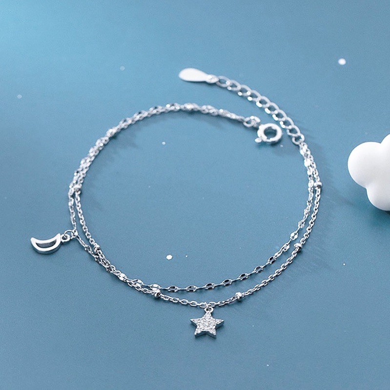 Lắc tay Falling Star, , lắc tay bạc 925 trăng sao đính đá dây đôi