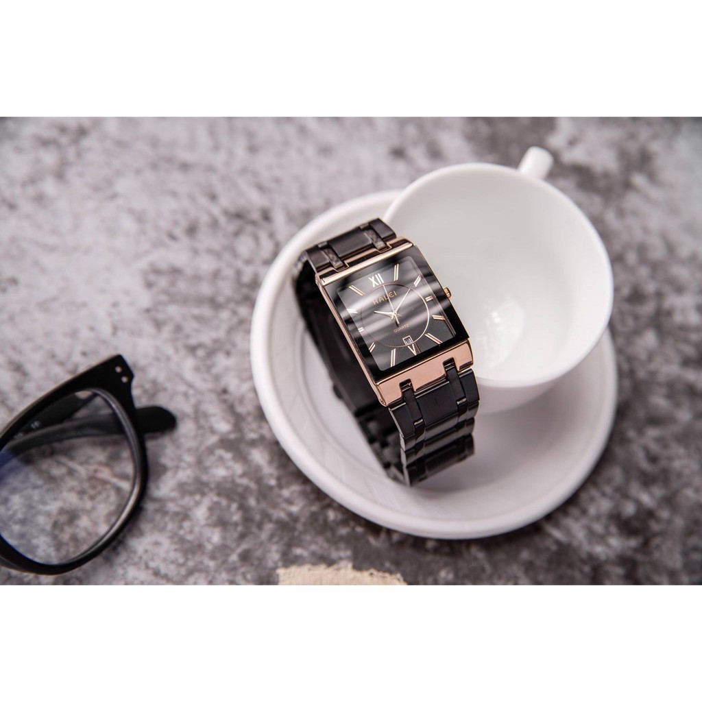 Đồng hồ đeo tay nam, đồng hồ chính hãng HALEI mặt chữ nhật, nam tính, phong cách doanh nhân, không thấm nước