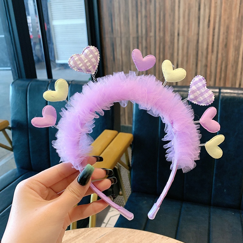 Băng Đô Cài Tóc Phối Ren Ruy Băng Chống Trượt Dễ Thương Cho Bé Gái