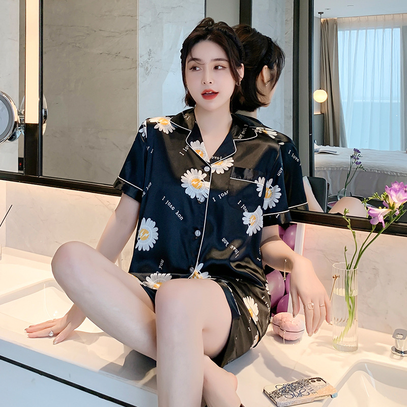 Bộ đồ ngủ pijama ngắn tay in hoa thời trang mùa hè cho nữ