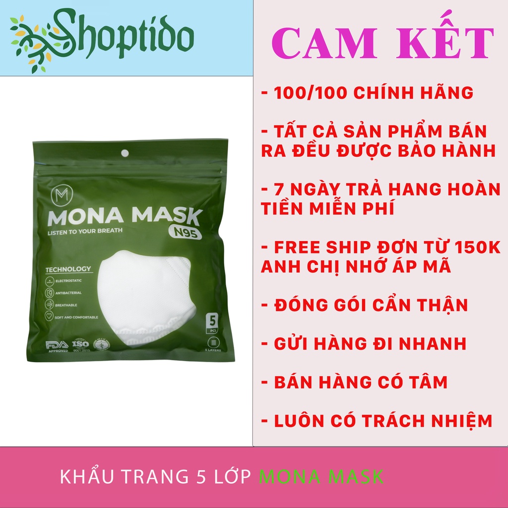 Combo 5 chiếc khẩu trang Mona 3D 5 lớp NPP Shoptido