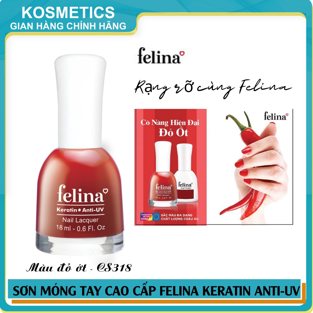 Sơn Móng Tay Màu Đỏ Ớt Cao Cấp FELINA Keratin Anti-UV 18ml #CS318