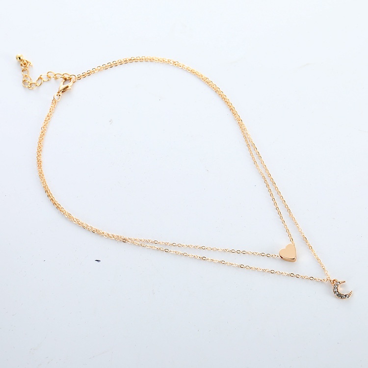 Vòng cổ YeYi nhiều lớp hình mặt trăng và trái tim phong cách Âu Mỹ dành cho nữ