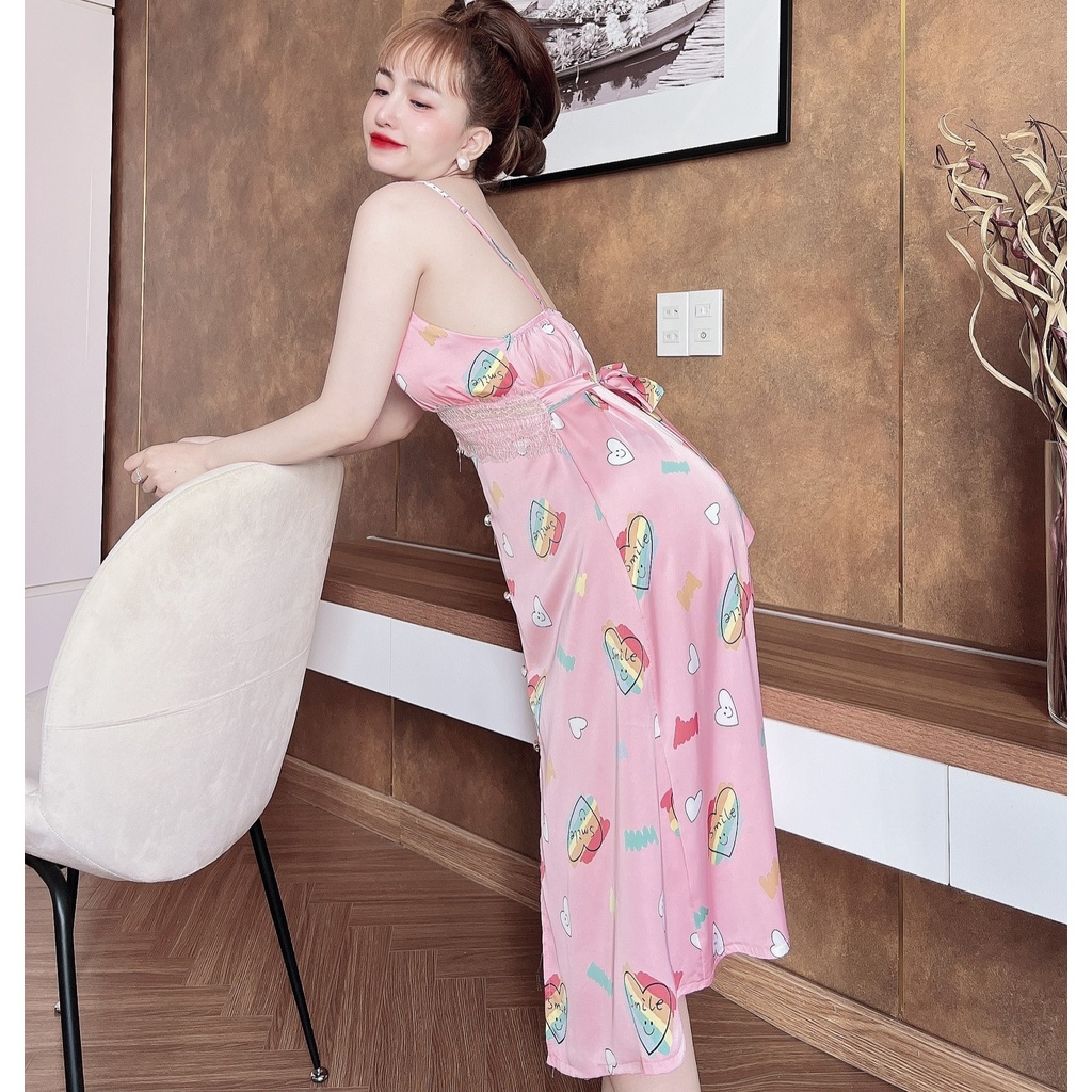 Váy Ngủ Nữ SOJUN Vải Latin Kết Nút Có Mút 43-60Kg