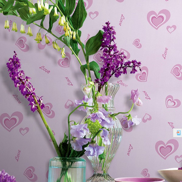 Cuộn 10m giấy dan tường trái tim hồng khô rộng 45cm
