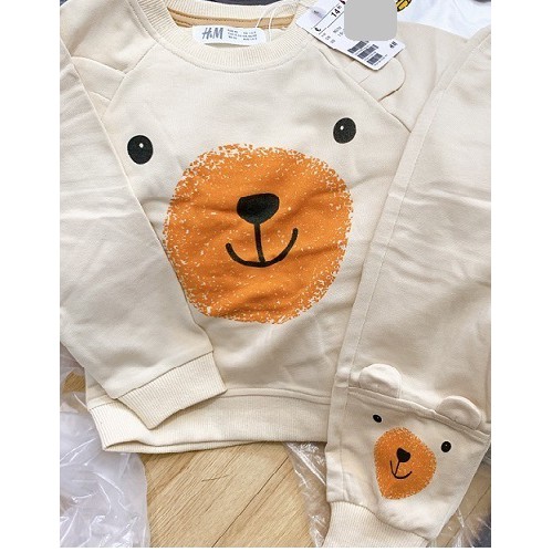 Bộ nỉ da cá H&M hình gấu be cho bé trai