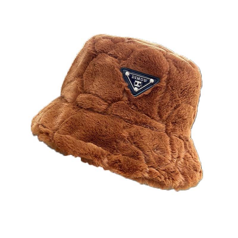 Mũ bucket phối lông ấm áp phong cách Harajuku Nhật Bản thời trang mùa đông cho nữ 2021