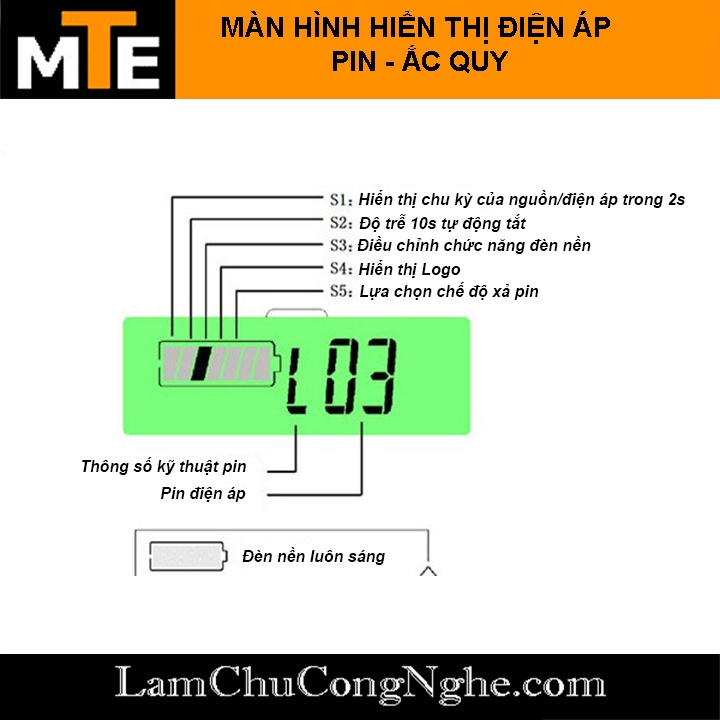 Màn hình LCD hiển thị điện áp pin- ắc quy 6 - 63V