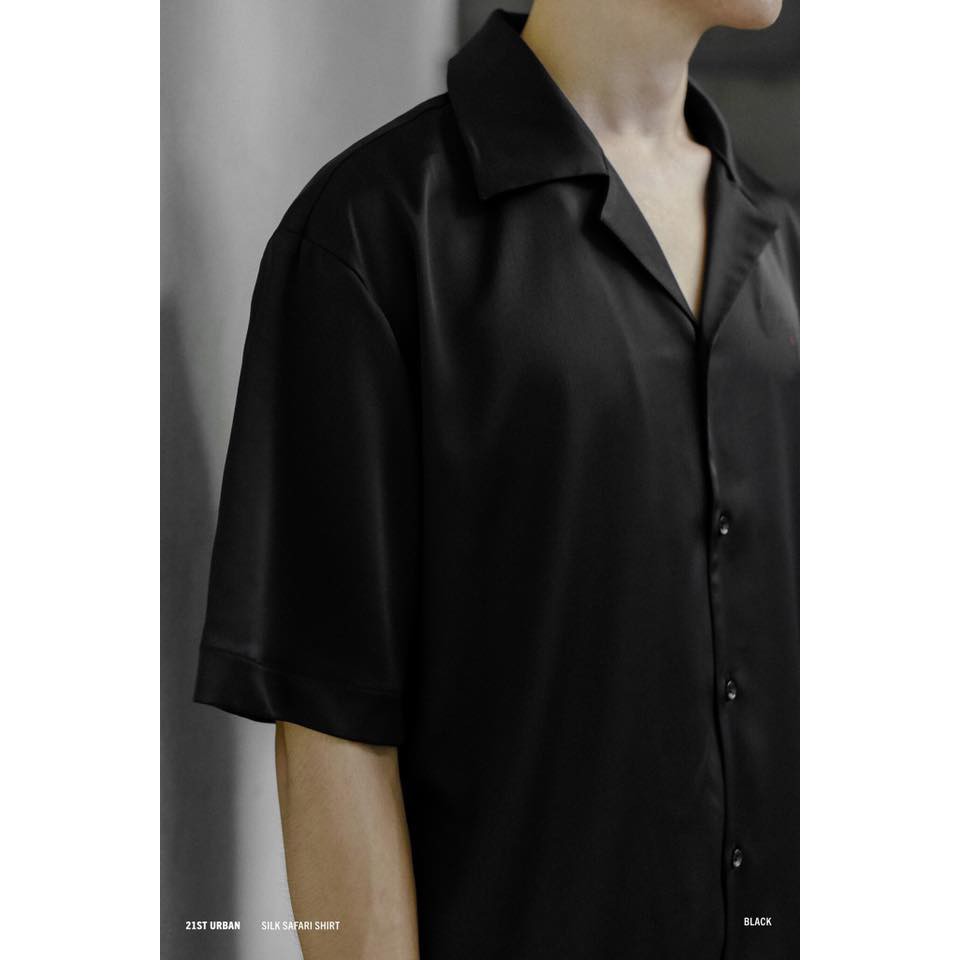 Sơ mi lụa nam nữ cổ ve trắng đen ngắn tay | BigBuy360 - bigbuy360.vn