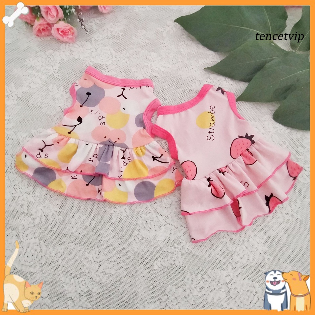 Đầm công chúa bằng cotton viền bèo in họa tiết trái cây cho thú cưng