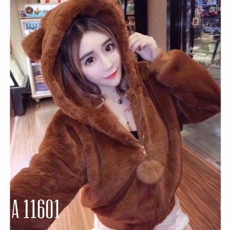 áo khoác lông có tai gấu