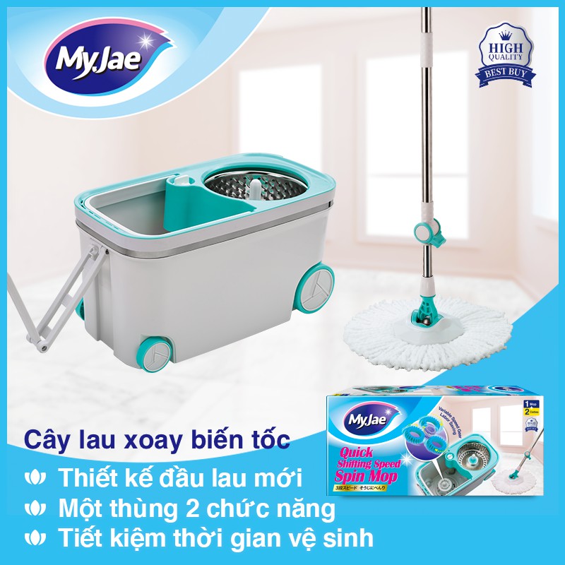 [Tặng bông lau] Cây lau nhà xoay siêu tốc MyJae Đài Loan kèm thùng xoay 360 độ thông minh lau sạch nhanh khô