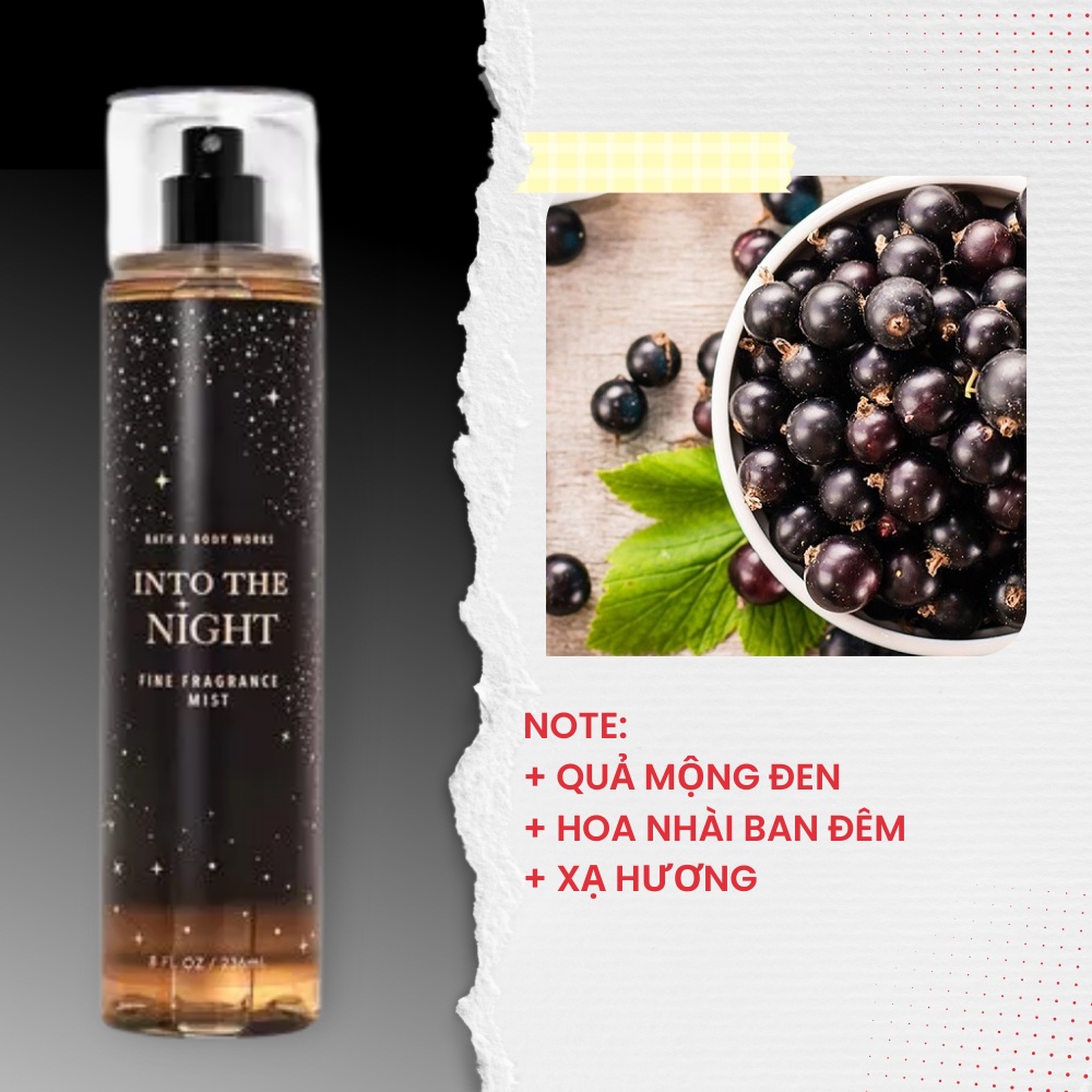 Xịt Thơm Toàn Thân Bath And Body Works Into The Night Quyến Rũ Ngọt Ngào Ấm Áp Cho Tiệc Đêm Chai 236ml