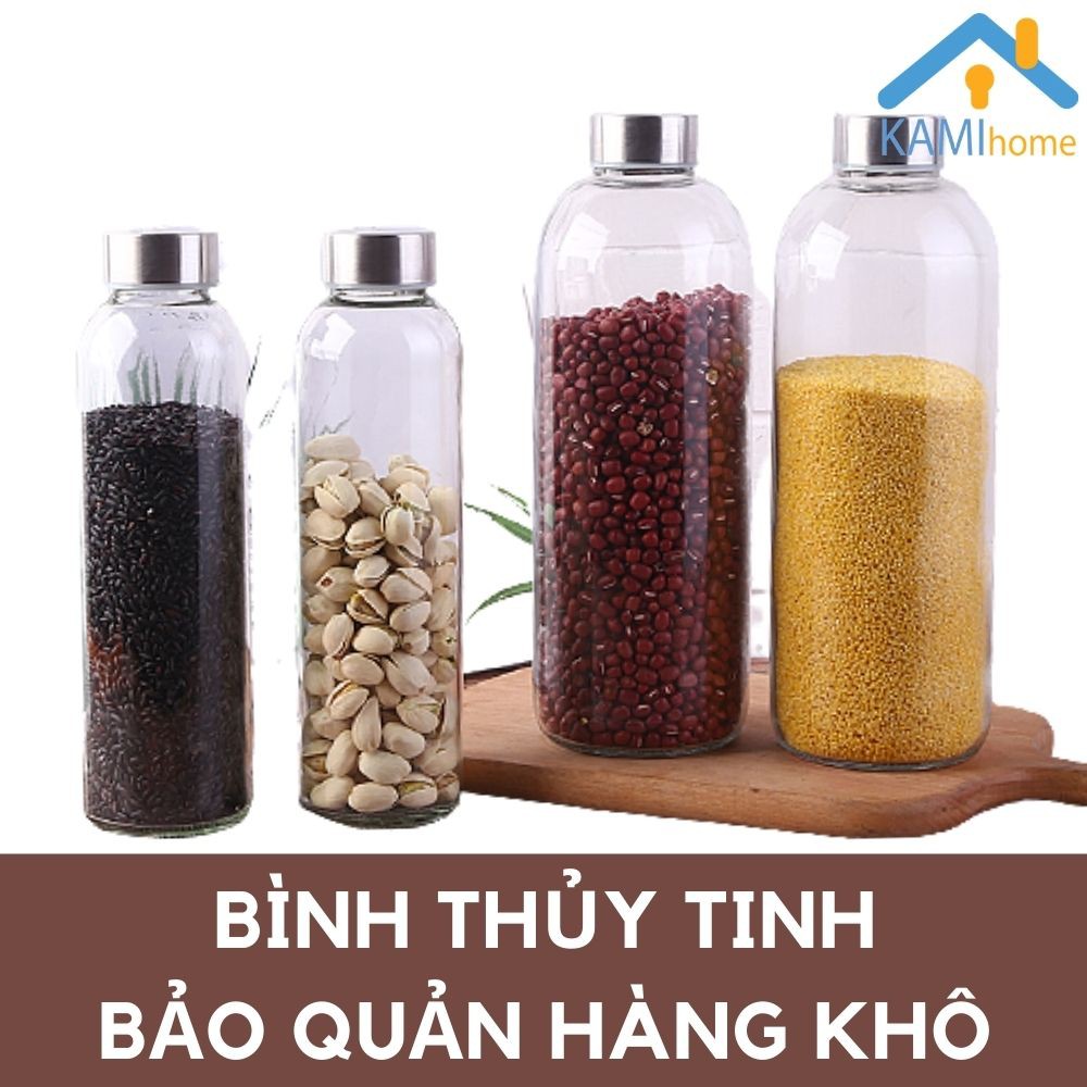 Lọ hũ thủy tinh đựng bảo quản đồ khô và bình uống nước có nắp 450ml mã 22029