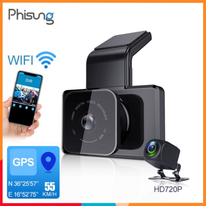 Sản Phẩm  Camera hành trình ô tô cao cấp Phisung tích hợp camera lùi Wifi GPS K10 - Bảo hành 12 tháng ..