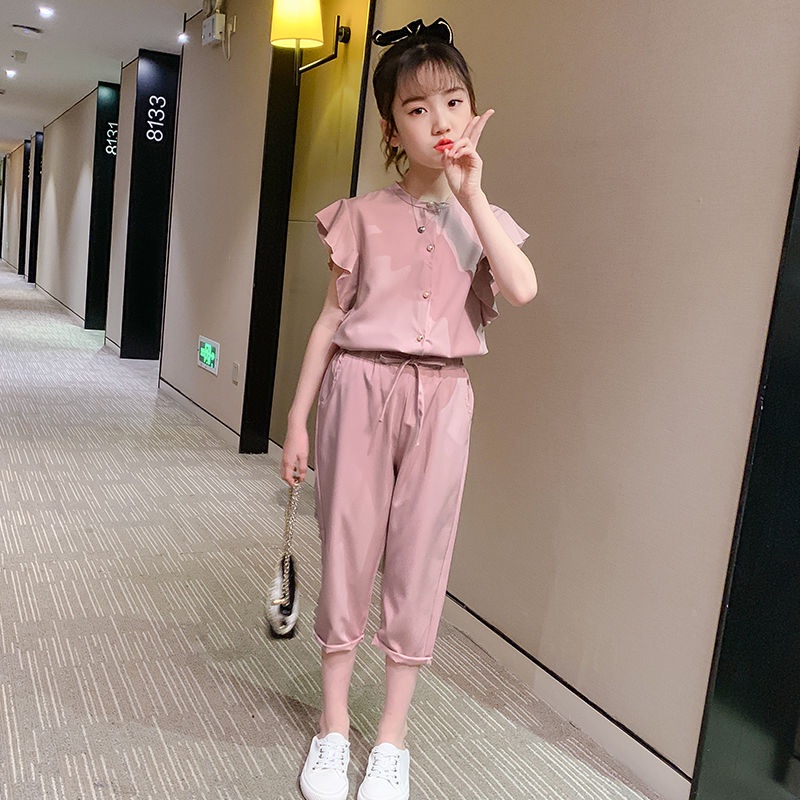 Set Áo Thun Tay Ngắn + Quần Dài Màu Hồng Thời Trang Mùa Hè Cho Bé Gái Từ 3 Đến 4-5 - 6 Đến 7 Đến 8 Đến 9-10 Đến 11 Đến 12 To 13 Tuổi