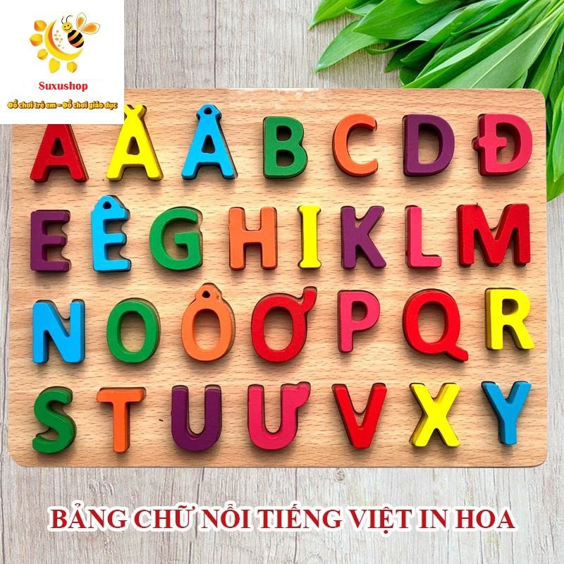 Bảng Lắp Ghép Chữ Cái Tiếng Việt (Tiếng Anh)-  Bằng Gỗ Hàng Việt Nam Giúp Bé Học Chữ Cái