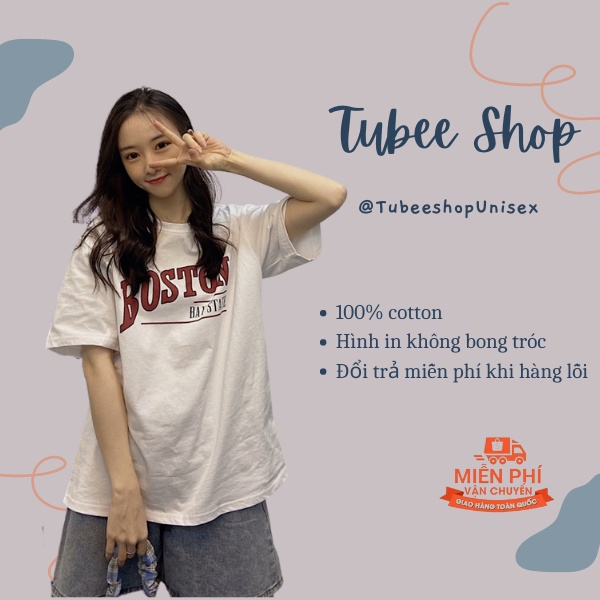 Áo thun Unisex in chữ Boston thời trang nam nữ