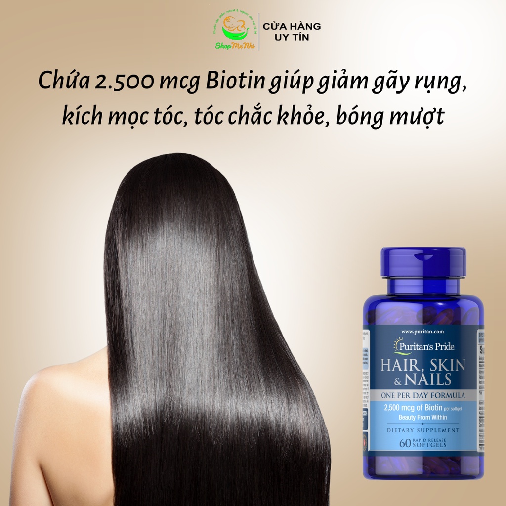 Viên uống ngừa viêm da làm sạch mụn - giảm rụng tóc - giúp móng tay chắc khỏe Puritan's Pride Hair skin nails 60 viên.
