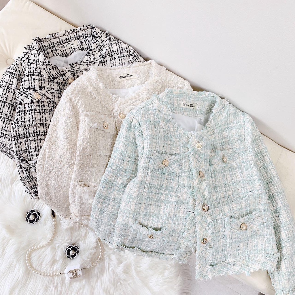 Áo Dạ Tweed Dáng Ngắn Phong Cách Hàn Quốc Chamia