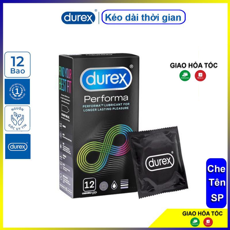 Bao cao su kéo dài thời gian Durex Performa 12 bao. Bcs t.rị xuất tinh sớm, kéo dài thời gian quan hệ.