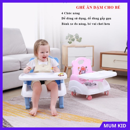Ghế ăn dặm trẻ em gấp gọn cao cấp đa năng cho bé 0-3 tuổi có bánh xe, có thể điều chỉnh độ cao và độ rộng của ghế