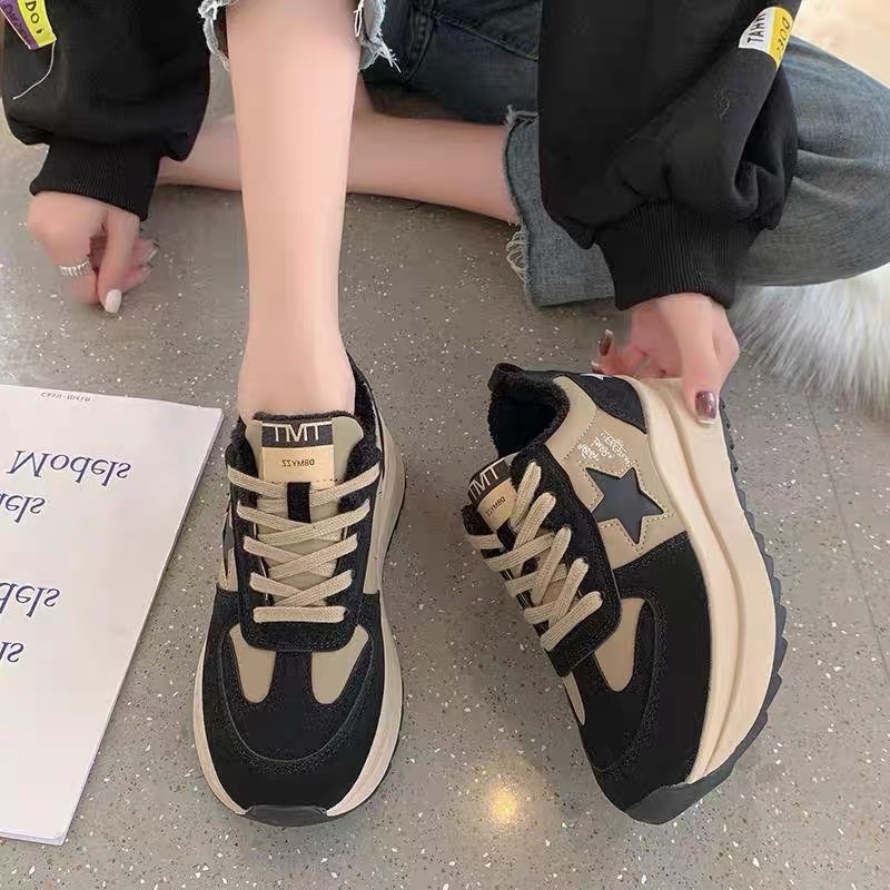 Giày Thể Thao Nữ màu nâu phối Siêu êm hoạ tiết Ngôi sao - PinkOri