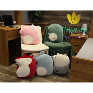 Gối mền thú Dẹp 3in1 Khủng long, Heo, Voi, Unicon, Cáo thun 4 chiều cực mịn, chăn gối văn phòng