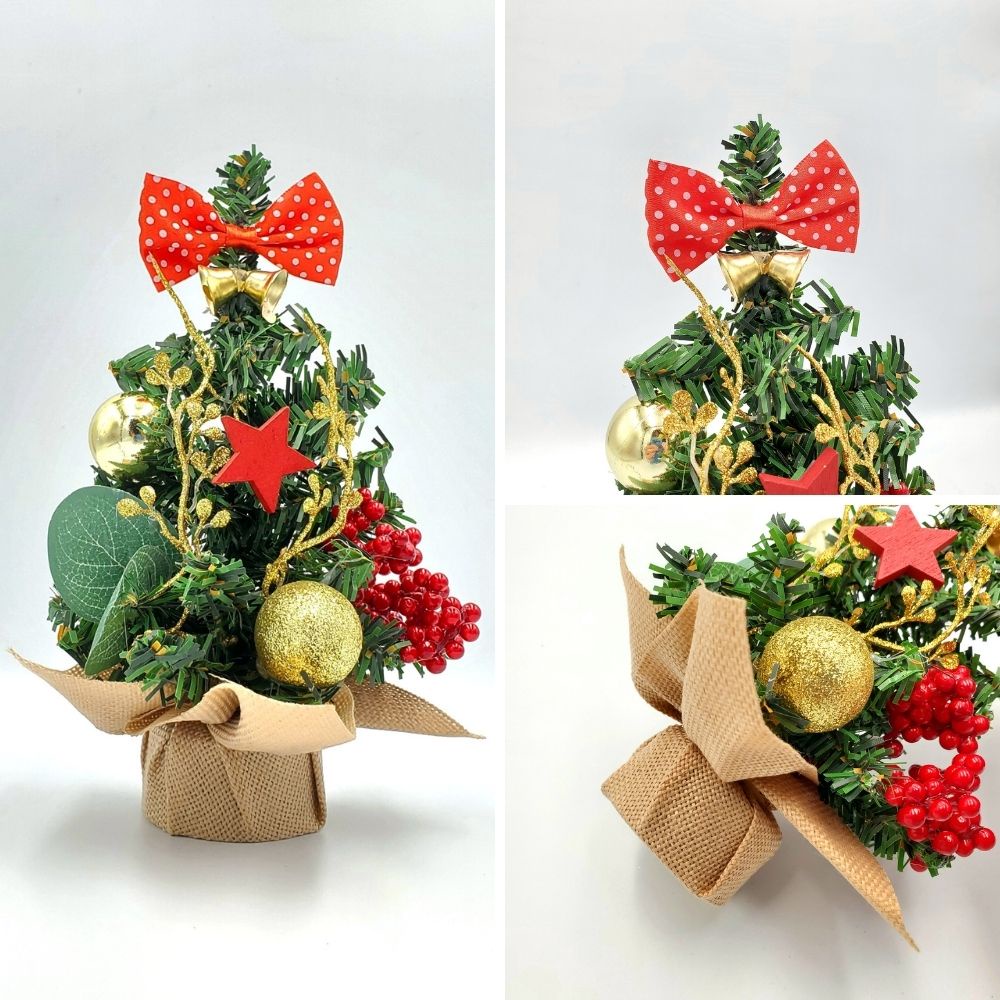 Cây Thông Nhí Để Bàn TMN04 Trang Trí Giáng Sinh Nơ Chấm Bi 20cm