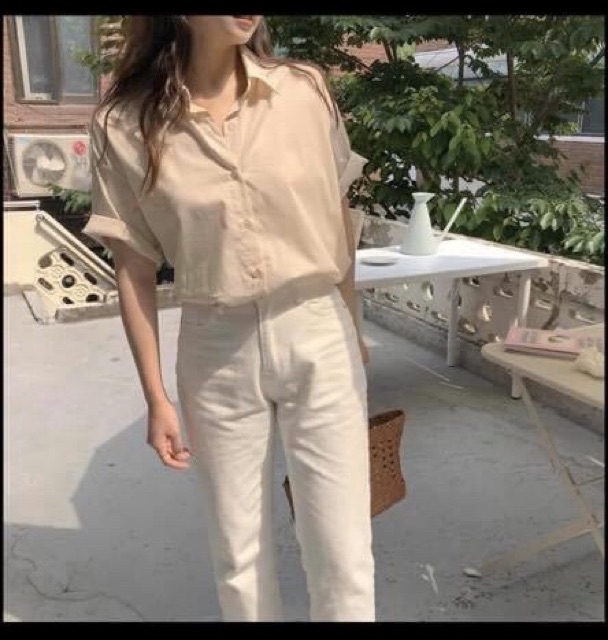 Áo sơ mi đũi lụa cộc tay kiểu dáng vintage màu pastel
