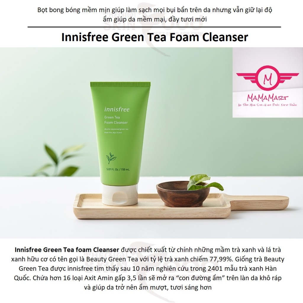 Sữa rửa mặt Innisfree trà xanh (Green tea cleansing foam) 150ml, dành cho da dầu,da mụn,làm sạch sâu,dưỡng ẩm (Hàn Quốc)