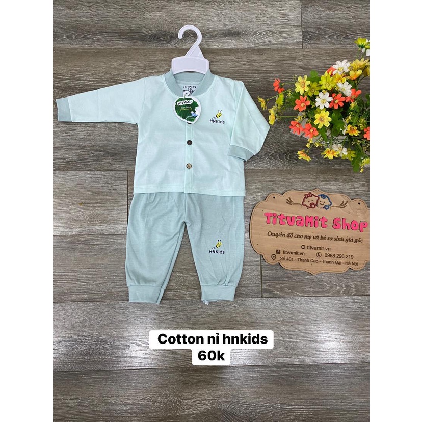 Bộ dài hnkids cúc giữa cotton nỉ, bộ dài tay cho bé trai bé gái